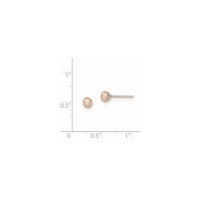 Sterling Silver Rhodium-plated Pink Round Freshwater Cultured Pearl Post Earrings