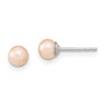 Sterling Silver Rhodium-plated 4- Pink Round Freshwater Cultured Pearl Post Earrings