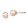 Sterling Silver Rhodium-plated 5- Pink Round Freshwater Cultured Pearl Post Earrings