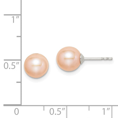 Sterling Silver Rhodium-plated Pink Round Freshwater Cultured Pearl Post Earrings