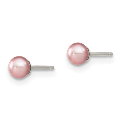Sterling Silver Rhodium-plated Purple Round Freshwater Cultured Pearl Post Earring