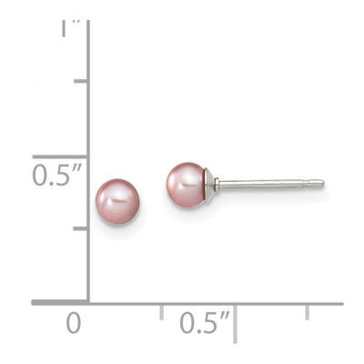 Sterling Silver Rhodium-plated Purple Round Freshwater Cultured Pearl Post Earring