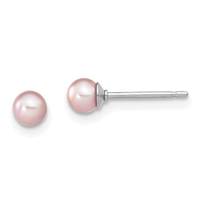 Sterling Silver Rhodium-plated Purple Round Freshwater Cultured Pearl Post Earring