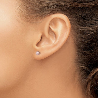 Sterling Silver Rhodium-plated Purple Round Freshwater Cultured Pearl Post Earrings