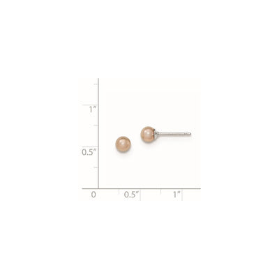 Sterling Silver Rhodium-plated Purple Round Freshwater Cultured Pearl Post Earrings