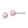 Sterling Silver Rhodium-plated 4- Purple Round Freshwater Cultured Pearl Post Earrings