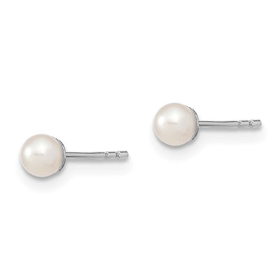 Sterling Silver Rhodium-plated White Round Freshwater Cultured Pearl Post Earrings