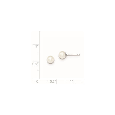 Sterling Silver Rhodium-plated White Round Freshwater Cultured Pearl Post Earrings