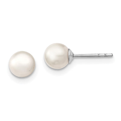 Sterling Silver Rhodium-plated White Round Freshwater Cultured Pearl Post Earrings