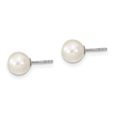 Sterling Silver Rhodium-plated White Round Freshwater Cultured Pearl Post Earrings