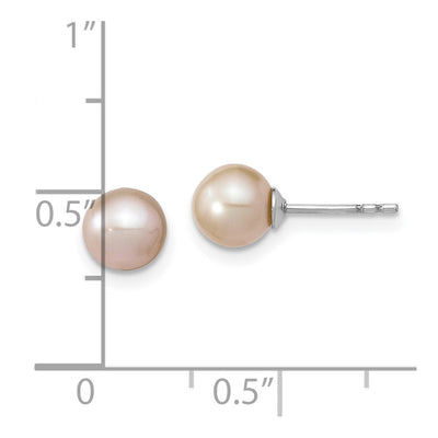 Sterling Silver Rhodium-plated White Round Freshwater Cultured Pearl Post Earrings