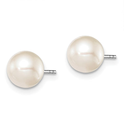 Sterling Silver Rhodium-plated White Round Freshwater Cultured Pearl Post Earrings