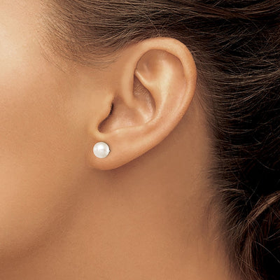 Sterling Silver Rhodium-plated White Round Freshwater Cultured Pearl Post Earrings