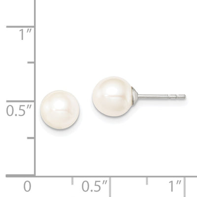 Sterling Silver Rhodium-plated White Round Freshwater Cultured Pearl Post Earrings