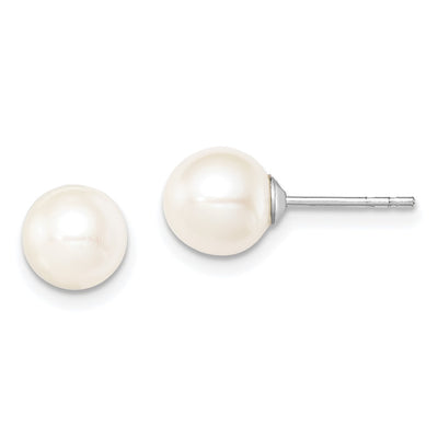 Sterling Silver Rhodium-plated White Round Freshwater Cultured Pearl Post Earrings