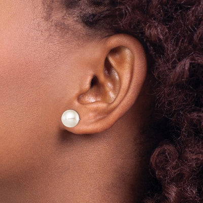 Sterling Silver Rhodium-plated White Round Freshwater Cultured Pearl Post Earring