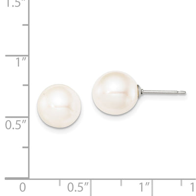 Sterling Silver Rhodium-plated White Round Freshwater Cultured Pearl Post Earring