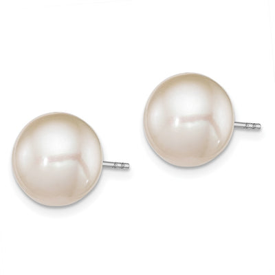 Sterling Silver Rhodium-plated White Round Freshwater Cultured Pearl Post Earrings