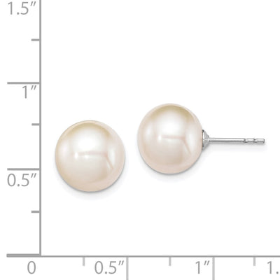 Sterling Silver Rhodium-plated White Round Freshwater Cultured Pearl Post Earrings