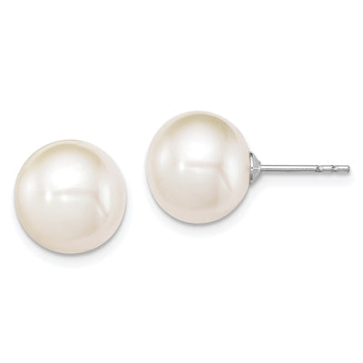 Sterling Silver Rhodium-plated White Round Freshwater Cultured Pearl Post Earrings