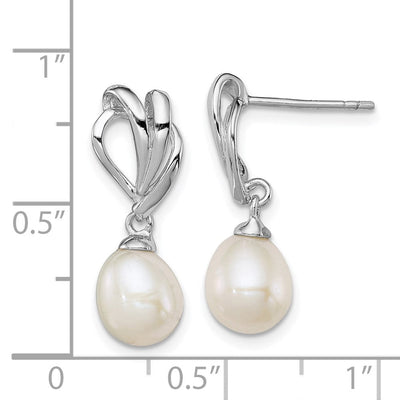 Sterling Silver Rhodium-plated White Rice Freshwater Cultured Pearl Post Dangle Earrings, 23 x 8mm