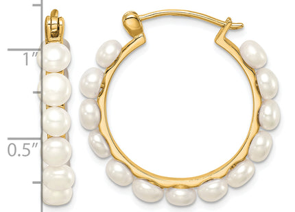 Sterling Silver Gold-plated 4- White Button Freshwater Cultured Pearl Hoop Earrings
