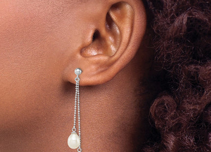 Sterling silver pearl drop earrings, another view