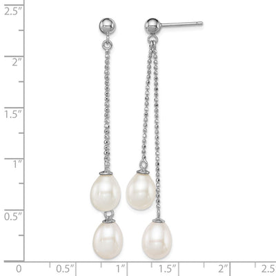 Sterling Silver Rhodium-plated White Rice Freshwater Cultured Pearl Post Dangle Earrings, 51 x 8mm
