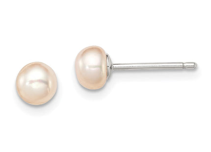 Sterling Silver Rhodium-plated 4- Pink Button Freshwater Cultured Pearl Post Earrings (Style QE12846)