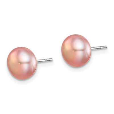 Sterling Silver Rhodium-plated White, Pink and Purple Button Freshwater Cultured Pearl Set of 3 Post Earrings