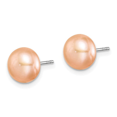 Sterling Silver Rhodium-plated White, Pink and Purple Button Freshwater Cultured Pearl Set of 3 Post Earrings
