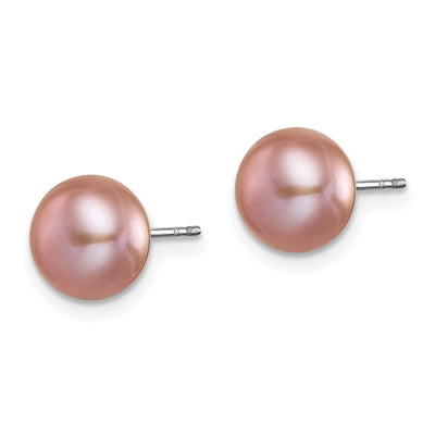 Sterling Silver Rhodium-plated Pink, White, Purple, Grey and Black Button Freshwater Cultured Pearl Set of 5 Post Earrings