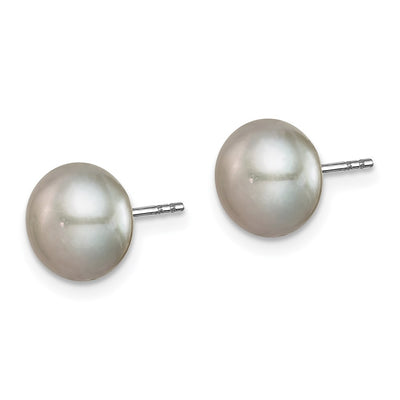 Sterling Silver Rhodium-plated Pink, White, Purple, Grey and Black Button Freshwater Cultured Pearl Set of 5 Post Earrings