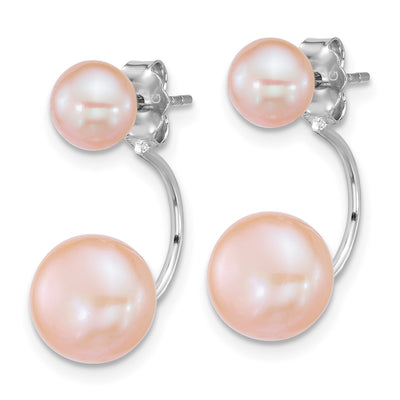 Sterling Silver Rhodium-plated and Pink Button Freshwater Cultured Pearl Front and Back Post Dangle Earrings
