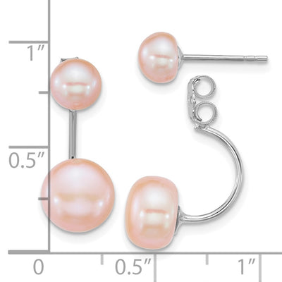 Sterling Silver Rhodium-plated and Pink Button Freshwater Cultured Pearl Front and Back Post Dangle Earrings