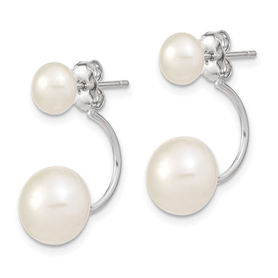 Sterling Silver Rhodium-plated and White Button Freshwater Cultured Pearl Front and Back Post Dangle Earrings