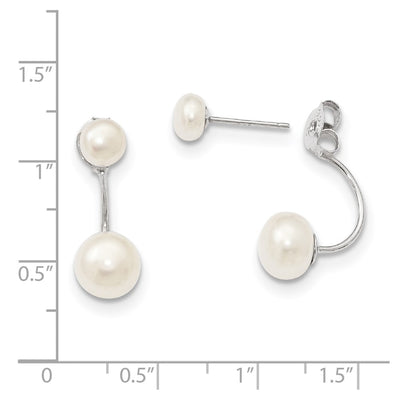 Sterling Silver Rhodium-plated and White Button Freshwater Cultured Pearl Front and Back Post Dangle Earrings