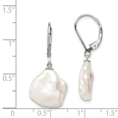 Sterling Silver Rhodium-plated White Keshi Freshwater Cultured Pearl Leverback Dangle Earrings