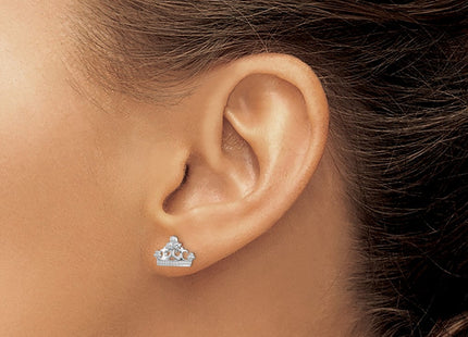 Sterling Silver Rhodium-plated CZ Crown Post Earrings (Style QE12920)