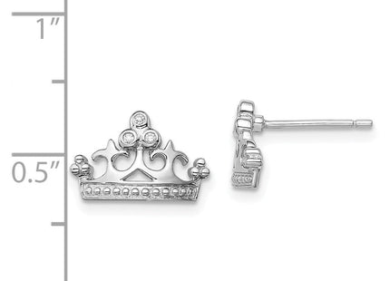 Sterling Silver Rhodium-plated CZ Crown Post Earrings (Style QE12920)