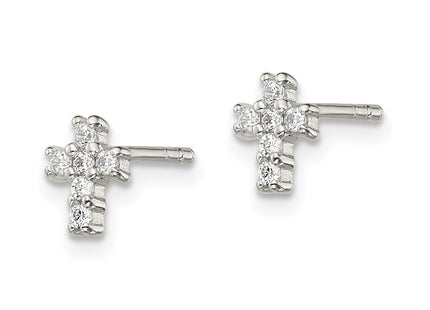 Sterling silver cubic zirconia cross earrings, alternate view
