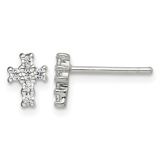 Sterling silver cubic zirconia cross earrings