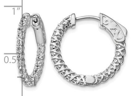 Sterling Shimmer Sterling Silver Rhodium-plated 38 Stone CZ In and Out Round Hinged Hoop Earrings