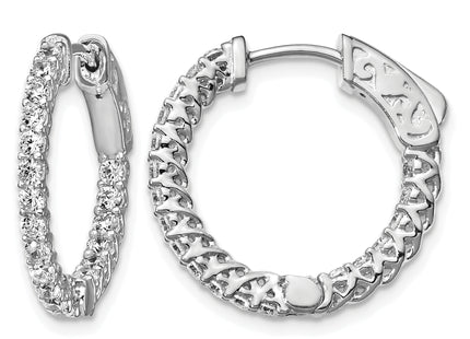 Sterling Shimmer Sterling Silver Rhodium-plated 38 Stone CZ In and Out Round Hinged Hoop Earrings
