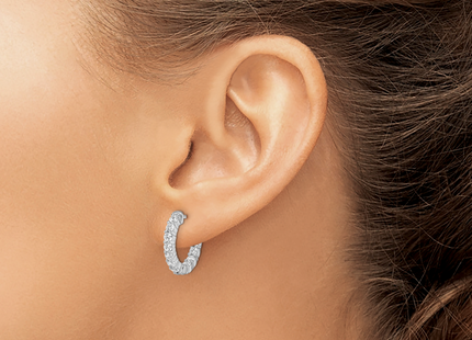 Sterling Shimmer Sterling Silver Rhodium-plated 20 Stone CZ In and Out Round Hinged Hoop Earrings