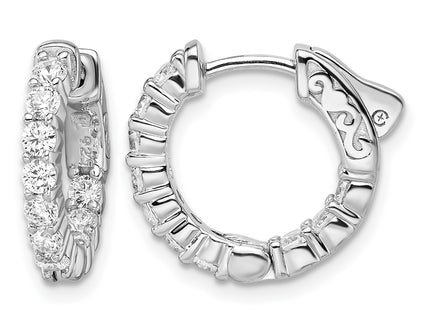 Sterling Shimmer Sterling Silver Rhodium-plated 20 Stone CZ In and Out Round Hinged Hoop Earrings