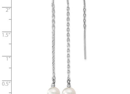 Sterling Silver Rhodium-plated 6- White Semi-Round Freshwater Cultured Pearl Threader Earrings