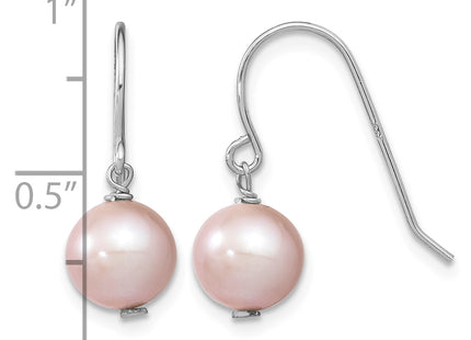Sterling Silver Rhodium-plated 7- Purple Semi-Round Freshwater Cultured Pearl Dangle Earrings