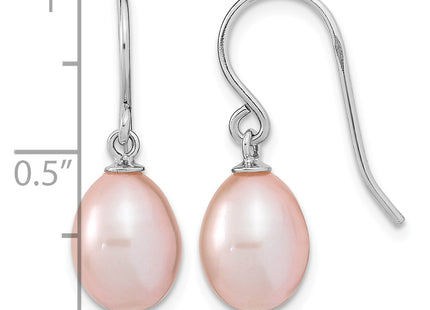 Sterling Silver Rhodium-plated 8- Purple Teardrop Freshwater Cultured Pearl Dangle Earrings