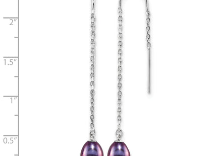Sterling Silver Rhodium-plated 7- Black Teardrop Freshwater Cultured Pearl Threader Earrings